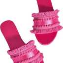 OYOANGLE Women's Fringe Trim Satin Open Toe Flat Slide Sandals Summer Casual Slip on Dressy Sandals  (8, Hot Pink)