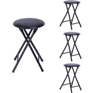 Homy Casa 18-Inch Foldable Barstool with Padded Seat, Space-Saving & Portable Stool for Home Bars, Game Rooms, and Kitchen Islands, Black (Set of 4)