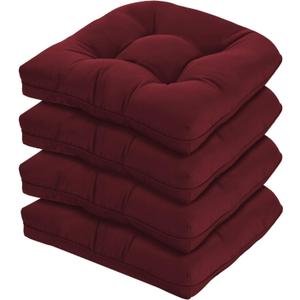 19x19 Outdoor Chair Cushions Set of 4, Tufted Wicker Patio Furniture Cushions, Thick Outdoor Seat Cushions for Lawn Chairs, Overstuffed and Water Resistant, Burgundy, 19"x19"x5"