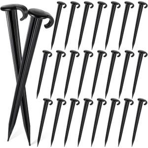 Vicenpal 24 Pcs 7 Inch Plastic Yard Stakes Inflatables Heavy Duty Plastic Garden Stakes for Tent Ground Replacement Outdoor Fence Lawn Pegs Landscape Staples Halloween Christmas Decorations (Black)