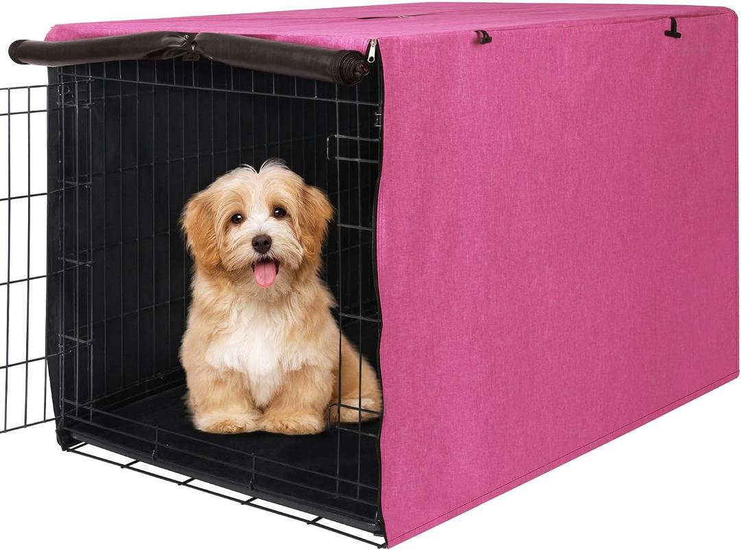 Deblue Dog Crate Cover, Durable Polyester Indoor Pet Kennel Cover Fit for 1 2 Doors Standard Wire Cage 42.0" L x 28.0" W x 30.0" H Pink