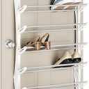 Whitmor Over the Door Shoe Rack, Fold-up Non-slip Bars, 36 Pair, White