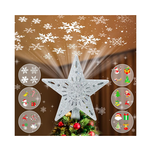 Christmas Tree Topper Projector Lights with 6 Projection Modes, Sliver Star Christmas Tree Topper with Built-in LED Projector, Dynamic Projection for Christmas Party Holiday Decoration