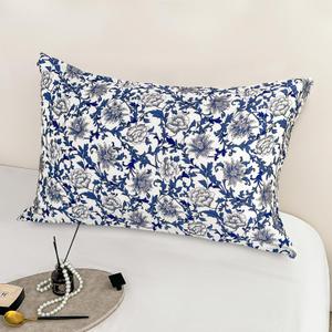 100% Pure Mulberry Silk Pillowcase Standard Size for Hair and Skin,Navy Blue Real Silk Pillow Cases with Zipper,Soft and Cooling,Both Sides Natural Slip Silk,Floral Print,1pc (20"x26",Pattern6)