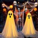 Reofrey 2Packs Halloween Decorations Outdoor & Indoors with Bracket, Spooky Ghost Halloween Decor with LED String Lights, Hanging Light up Ghosts Decor for Front Porch Yard Garden Home Pub Lawn Party