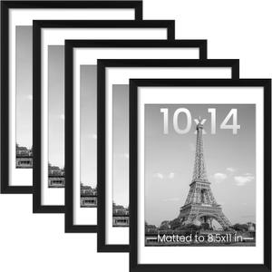 upsimples 10x14 Picture Frame Set of 5, Display Pictures 8.5x11 with Mat or 10x14 Without, Wall Gallery Poster Frames, Black
