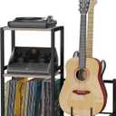 End Table with Guitar Stand,Record Player Stand,Vinyl Records Storage,2-Tier Guitar Stand for Acoustic,Turntable Stand for Music Studio,Grey