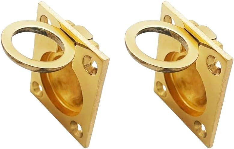 QCAA Solid Brass Flush Ring Pull, 36.5 x45 mm, Polished Brass US3, Made in Taiwan, 2 Pack