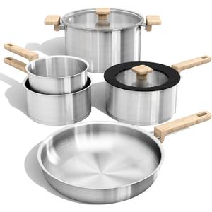 CAROTE Set of 7 Stainless Steel Cookware Set, 3-ply Base Induction, Stainless Steel Pots and Pans Set, Tempered Glass Lids, Induction Kitchen Cookware Sets, Stay-Cool Handles