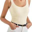 SUUKSESS Women Cotton Ribbed Built in Bra Tank Tops Shirts Summer Casual Basic Backless Going Out Tops (White,S) 