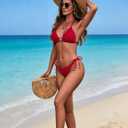 Women Two Piece Bikini Set Halter Triangle Swimsuit Cheeky String Bathing Suits (Red, S)