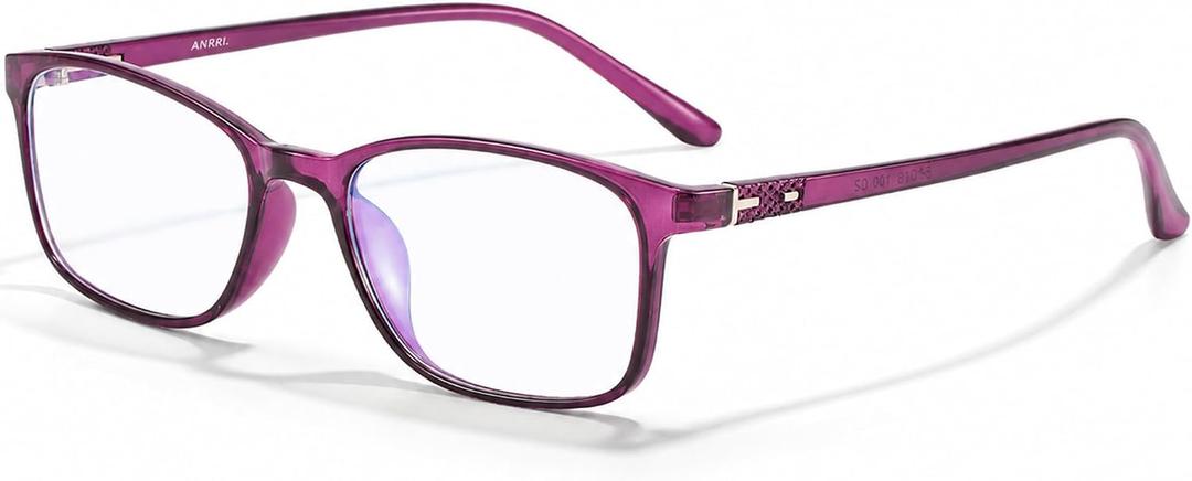ANRRI Blue Light Blocking Glasses Anti Eyestrain UV Filter Computer Game Eyeglasses Lightweight Purple Frame