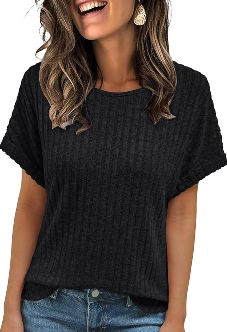 AUTOMET Women Shirts Summer Sweaters Regular Fit Short Sleeve Tunic Tops 2025 Dressy Casual Business Blouses L