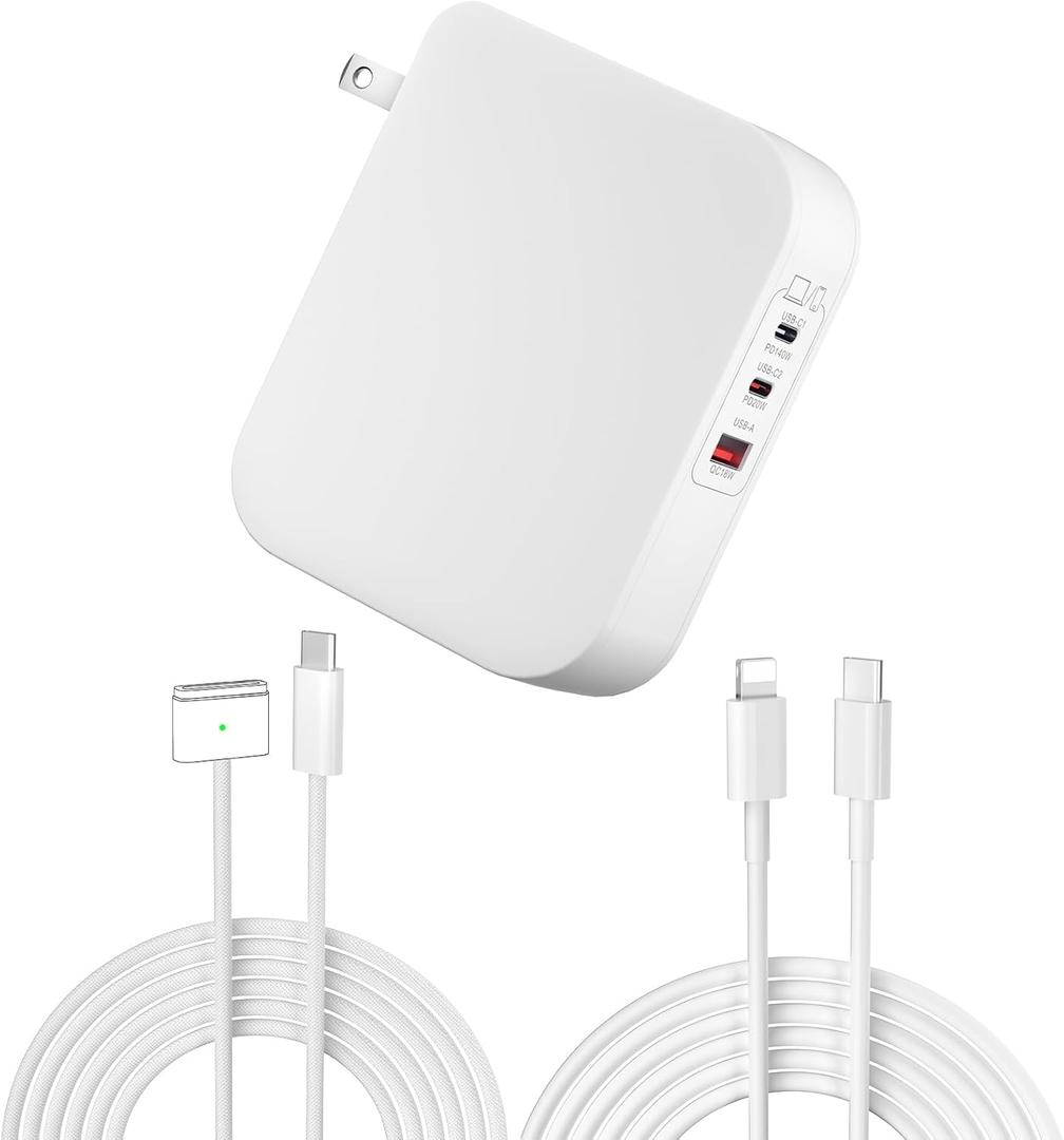 Mac Book Pro Charger, 160W 3-Port GaN Wall Charger Magnetic 3T Cable for Mac Book air/pro 2023 2022 2021 M2 M1(13''14''16inch) not for M3, Fast Charging Power Adapter for iPad Pro, Phone and More