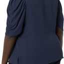 Amazon Essentials Women's Lightweight Georgette Half-Sleeve Ruffle Neck Woven Blouse (Navy)