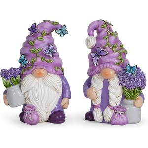Hodao 2PCS Lavender Dream Gnome Set - Purple Fragrance Wonderland Journey Spring Swedish Tomte Elf Dwarf Figurines Summer Gnome Indoor Home Decor Gift (Lavender)