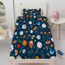 Boys Sports Fitted Sheet Twin Size 3D Soccer Basketball Baseball Football Bedding for Kids Teens Bedroom Comfy Deep Pocket Bed Sheet Set Decorative for Sports Fans Blue