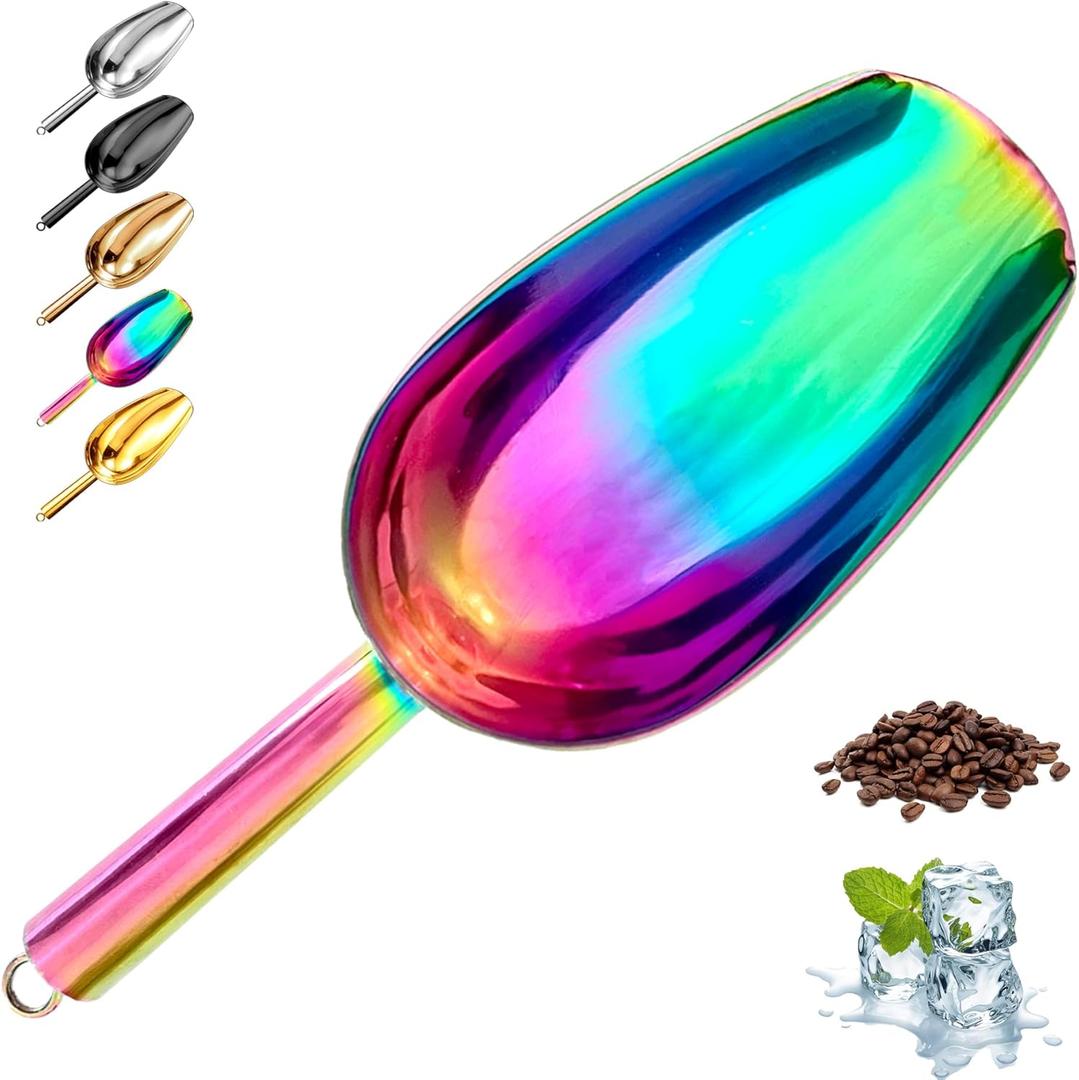 Metal Ice ScoopKitchen Ice Scooper for Ice Maker,Stainless Steel Small Ice Scooper for FreezerKitchen Gadgets Cookie Flour Pet Dog Food Scoop (Rainbow, 3 OZ)