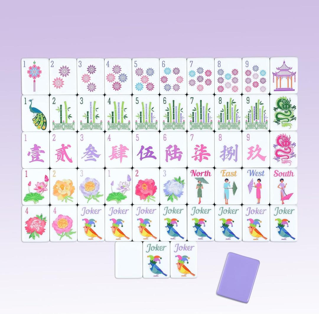 Arrowbash 160 Pcs Floral American Mahjong Set 1.2 Inch Flower Mahjong Tiles Set Melamine Hand Carved Pattern for Adult Mah Jong Tabletop Games Mah Jong Lovers Tiles Only(Purple,Classic)