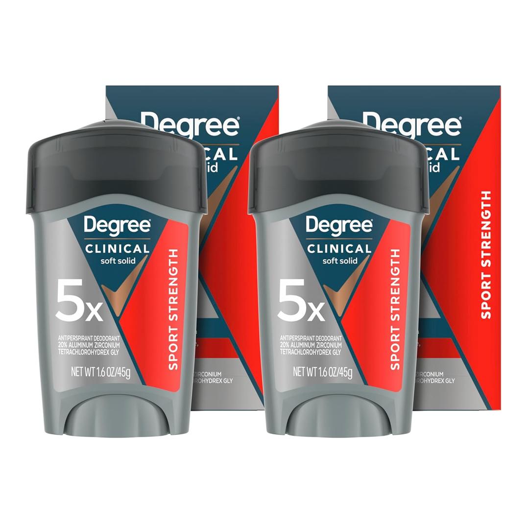 Degree Men Clinical Strength Antiperspirant Deodorant 2 Pack Sport Strength Soft Solid 96-Hour Sweat and Odor Protection 5x Types of Sweat 1.6 oz
