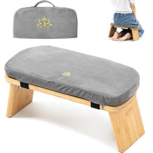 Meditation Bench, Bamboo Meditation Stool, Folding Kneeling Meditation Bench, Seiza Prayer Bench, Prayer Bench with Meditation Cushion, Kneeling Stool (Grey & Bag)