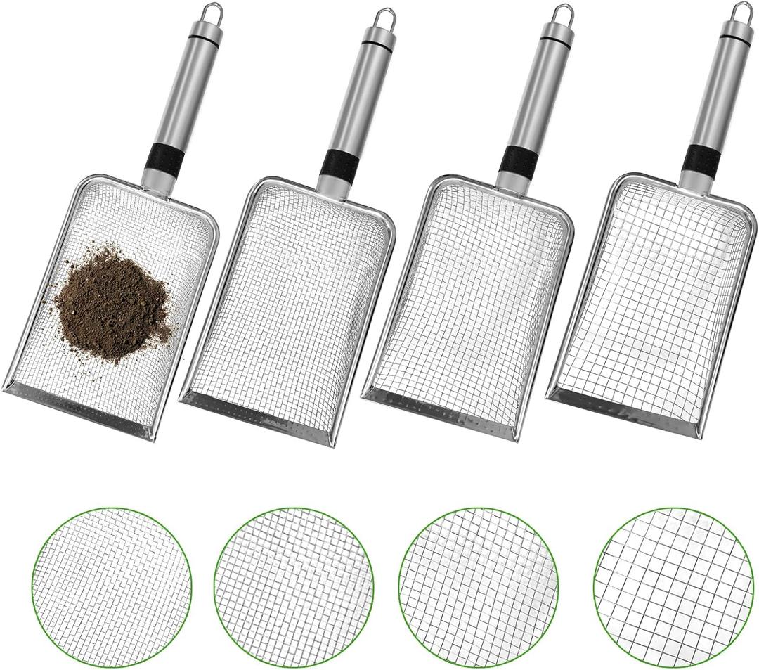 4 Pcs Gardening Soil Sifter, 5" W-Shape Garden Sieve Sifter with Handle (2/2.8/3.8/5 mm Mesh), Portable Gardening Sifter for Gradening Sand Soil Dirt Compost