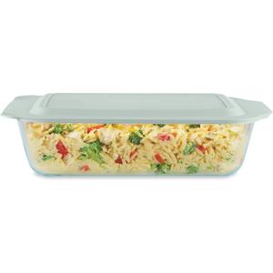 Pyrex Deep Glass Baking Dish with Plastic Lid, Deep Casserole Dish, Glass Food Container, Oven, Freezer and Microwave Safe, Clear Container, 7x11