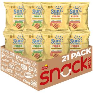 SunChips Fiber Whole Grain and Black Bean Snacks, 2 Flavor Variety Pack, 1 oz Bags, (21 Pack), 3g Fiber, No Artificial Flavors, No Colors from Artificial Sources (EXP 09/08/26)