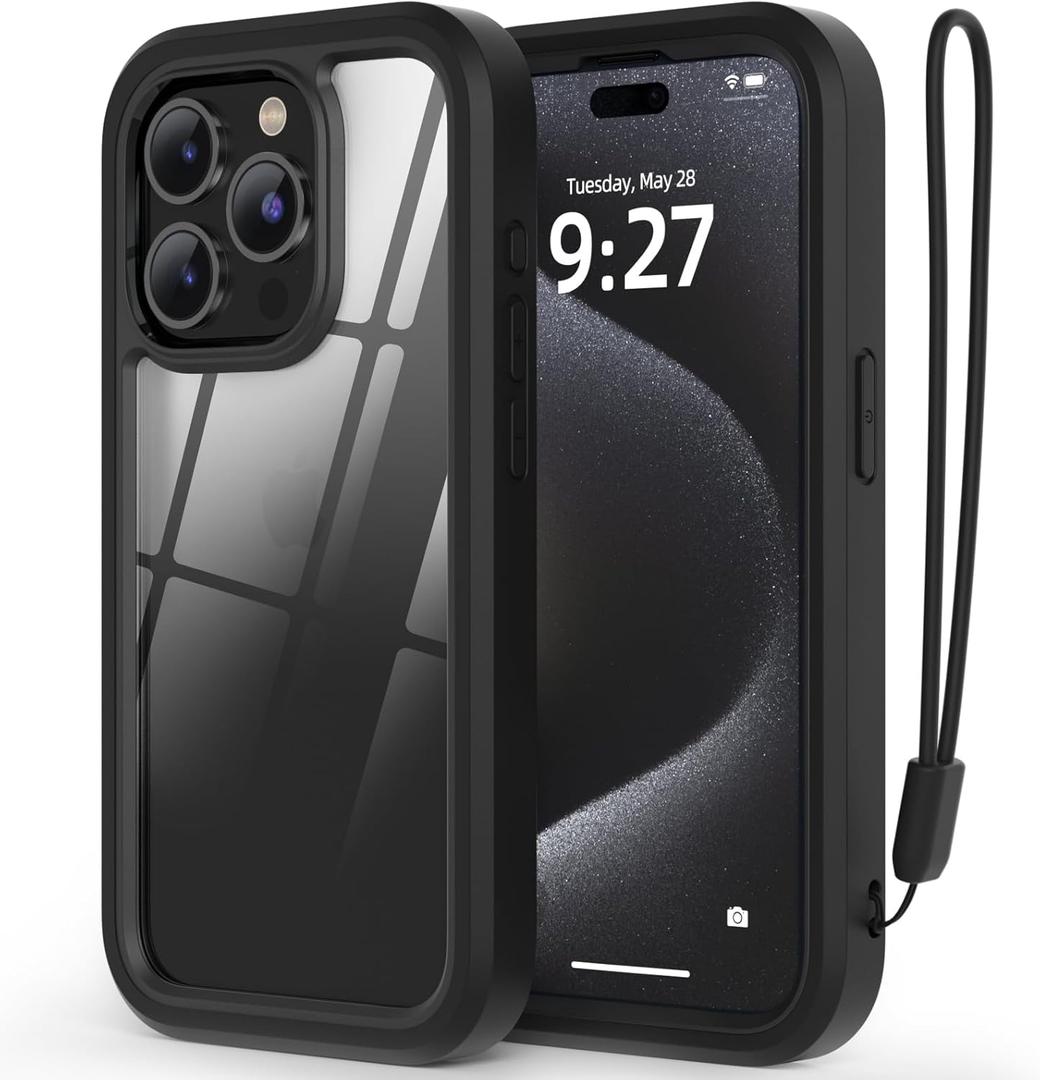 WXR Compatible with iPhone 15 pro max case,Soft Silicone Bumper & Crystal Clear Hard PC Back and Hard PC Inner,[Military Grade Drop Protection] 3in1 Heavy Duty Case 6.7 inch. (Black)