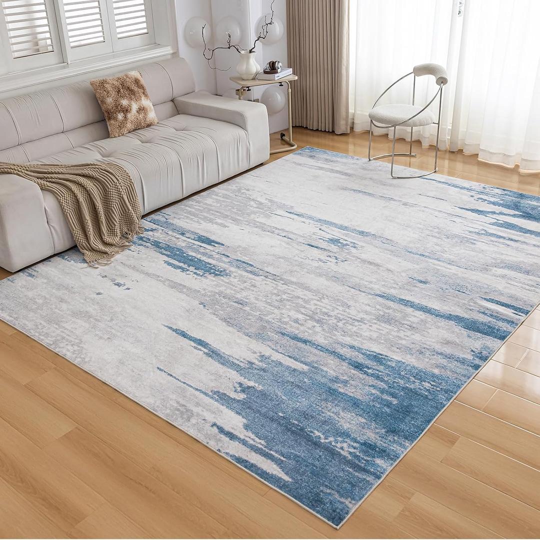 OMERAI 6x9 Washable Area Rug, Low Pile Navy Blue Modern Abstract Design, Non-Slip Soft Thin Carpet for Living Room, Bedroom, Dining Room, and Office, Machine Washable, Durable, Stain Resistant