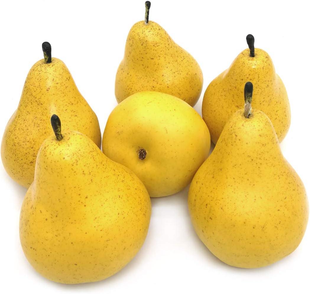 6pcs Fake Pears Artificial Fruits Vivid Yellow Pear for Home Fruit Shop Supermarket Desk Office Restaurant Decorations Or Props (Yellow)