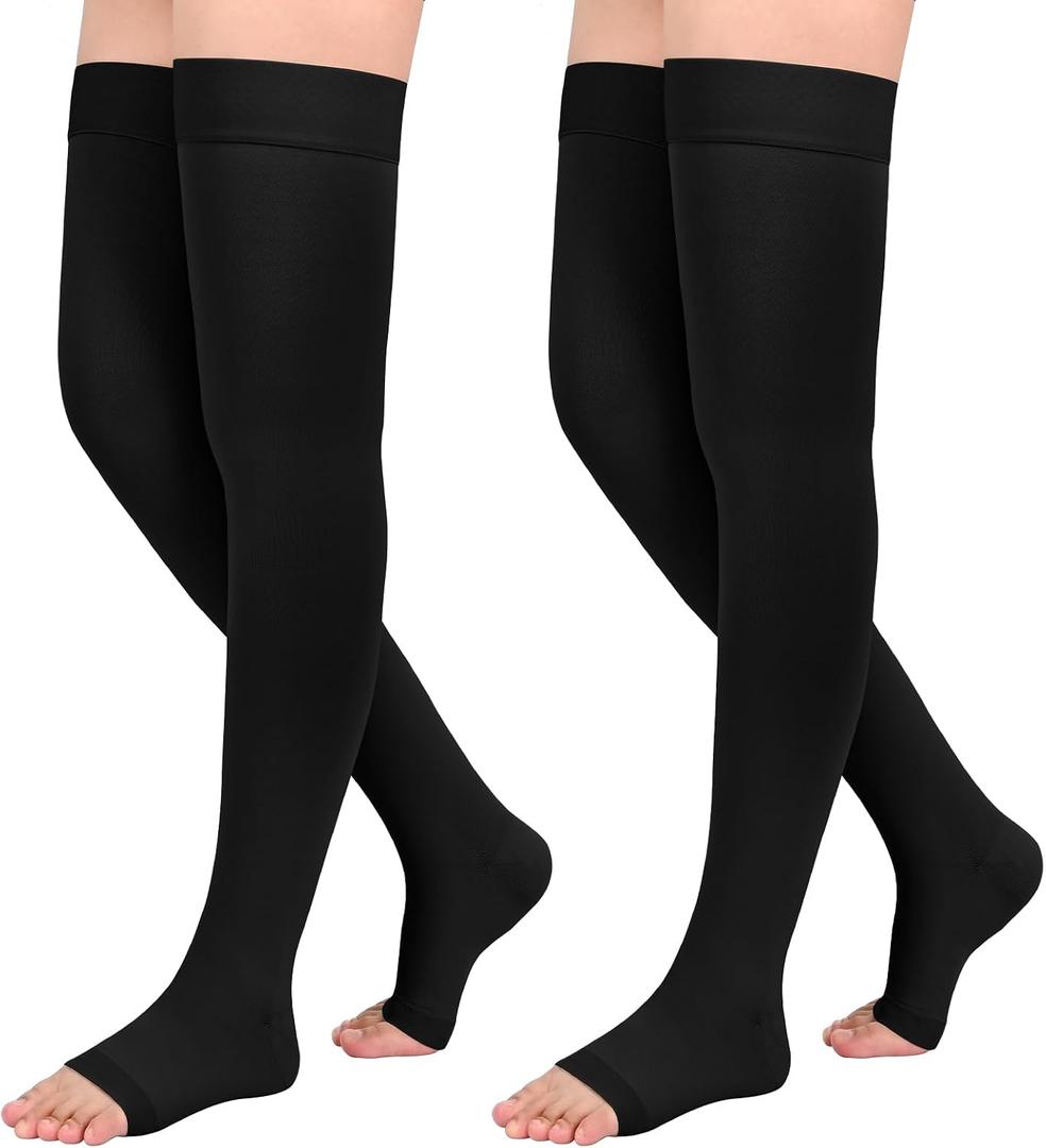 2Pairs Ktinnead 20-30mmHg Thigh High Compression Stockings for Women, Thigh High Compression Socks, Medical Compression Stockings for Pregnant, Teacher, Doctor, Varicose Veins, Swelling, lymphedema, Size Small
