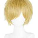 LABEAUT Max Beauty Unisex Anime Short Cosplay Short Wigs With Bangs Heat Resistant Hair for Party and Halloween for Gift + Cap (Golden)