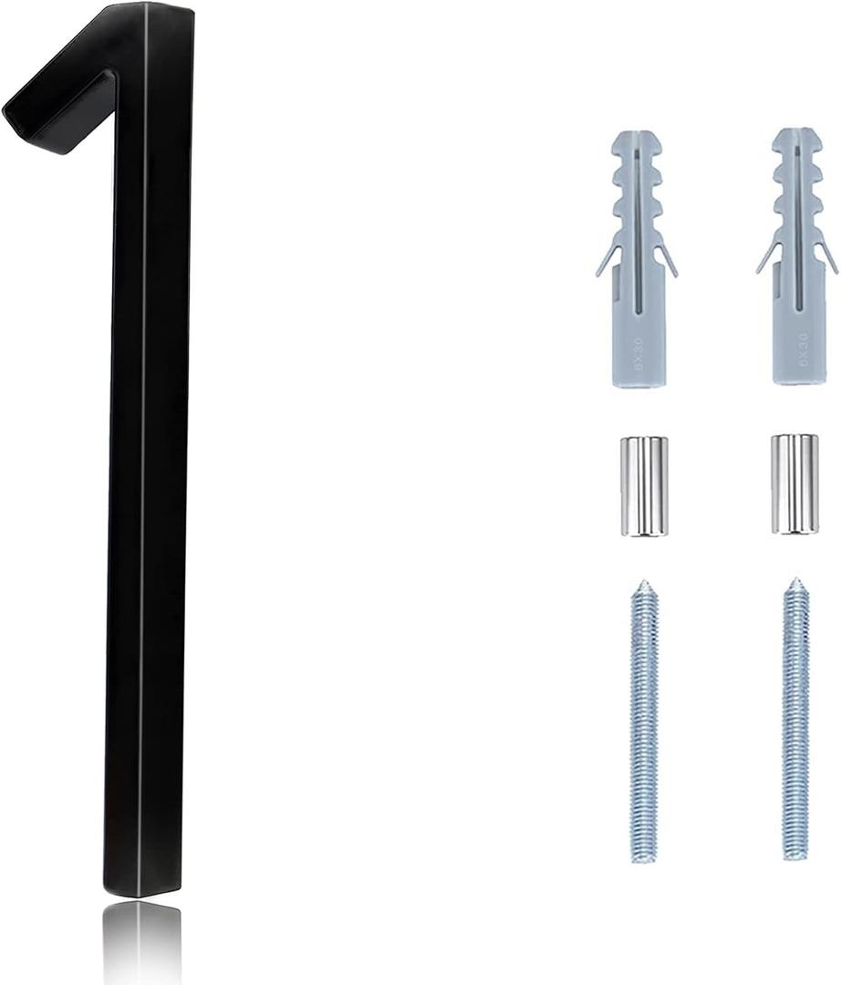 Black House Numbers - 5 Inch Modern Floating Address Numbers For Houses Rust Proof Zinc Alloy Easy To Install High Gloss Black Number 1