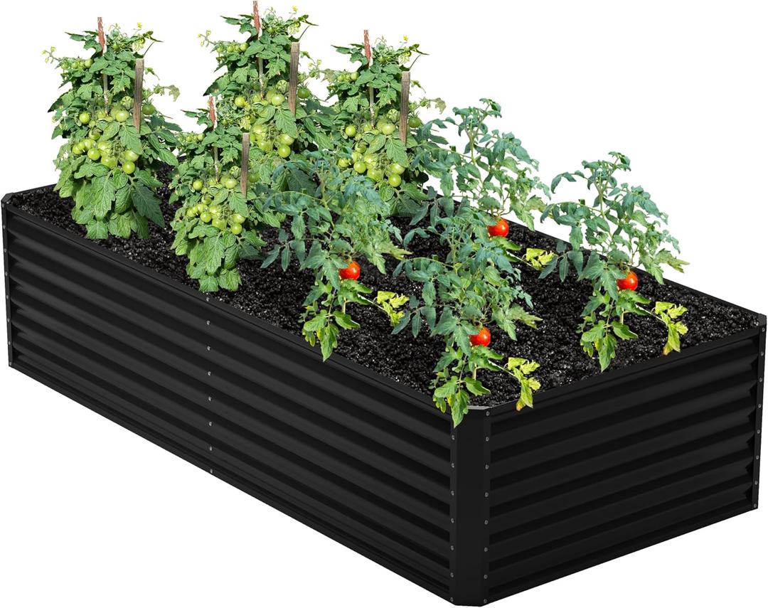 8x4x2FT Galvanized Raised Garden Bed,Planter Raised Beds-Metal Garden Box,Large Plant for Outdoor Planting, Vegetables BedFlower,herb-Black