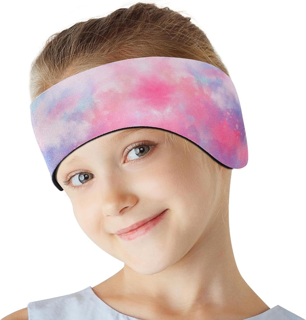 HeySplash Swimming Headband, Swimming Earplugs Ear Band Swimmer Ear Protection Kids Ear Plugs, Elastic Neoprene Ear Guard and Hair Guard for Kids & Toddlers, Keep Water Out and Hold Earplugs in (Tie-dye Pink)