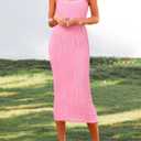 PRETTYGARDEN Summer Dresses for Women Sleeveless Bodycon Dress Textured Back Slit Sexy Cocktail Party Beach Vacation Clothes (Pink, XXL)