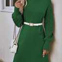HUUSA Winter Dresses for Women 2025 Fall Puff Long Sleeve Sweaters Loose Mock Neck Outfits Sexy Mini Dress Going Out (Green, M)