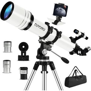 90mm Aperture 800mm AZ Mount Refractor Telescope for Adults High Powered,CUYUKU Telescopes for Adults Astronomy,Telescopio Profesional,Simple to Install and Easy to Operate (F90800N)