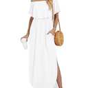 LILBETTER Womens Off The Shoulder Ruffle Party Dresses Side Split Beach Maxi Dresses(White, Medium)