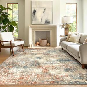 GENIMO Washable Area Rugs for Living Room Bedroom, 6x9 Modern Abstract Non Slip Rug, Low Pile Soft Contemporary Indoor Floor Carpet Cover for Dining Room Kitchen, Multi (Blended Multi)