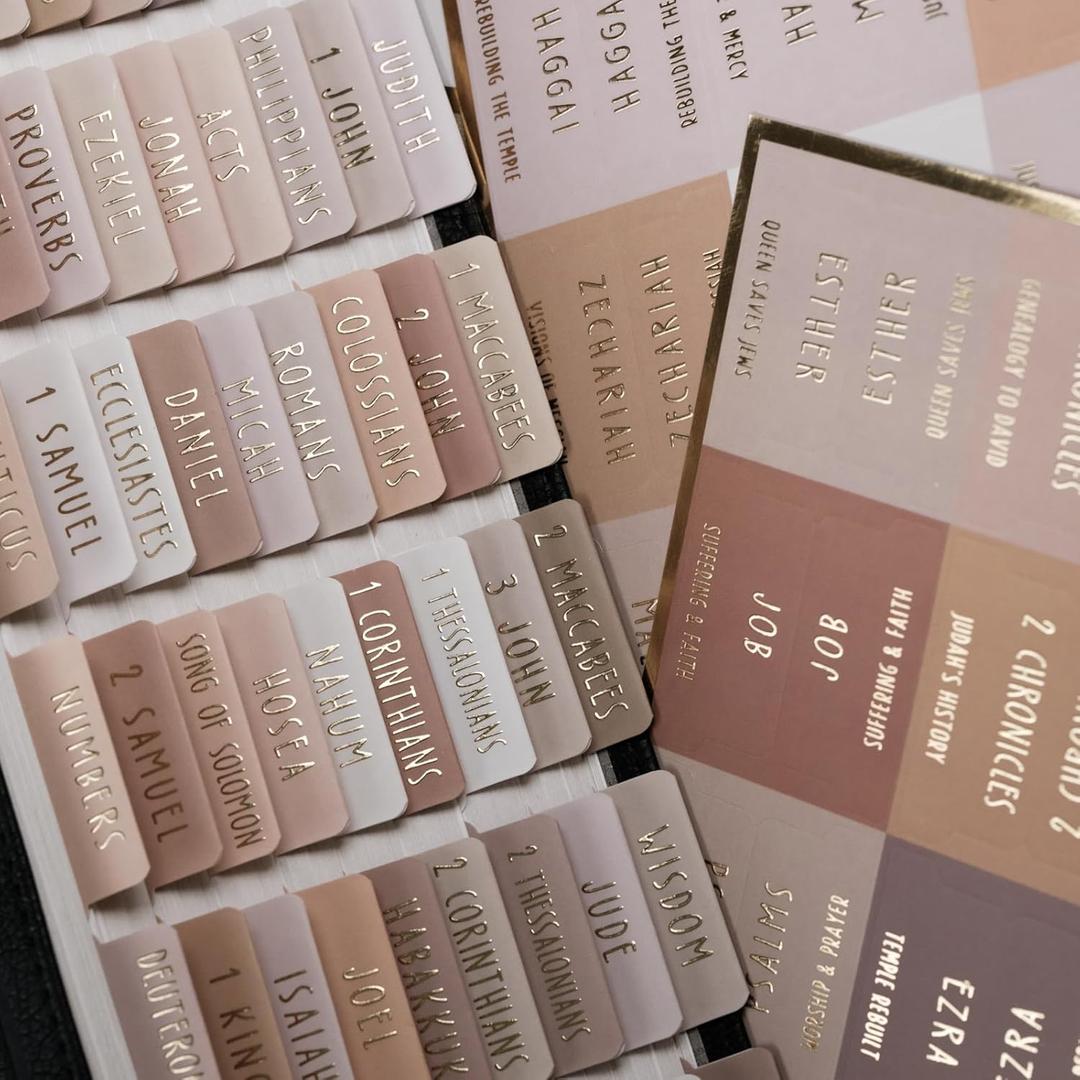 UPAFEXXI-Laminated Bible Tabs with Book Summaries(Gold Foil Embossed Lettering), Bible Tabs for Women and Men, Reposition Large Print Stickers, Easy to Read, 80Chapters Labels for Easy Navigation