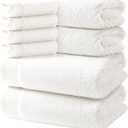 REDKISS Luxury Bath Towel Set of 8, 100% Cotton Bathroom Towels Set with 2 Bath Towels, 2 Hand Towels, 4 Washcloths, Ultra Soft Highly Absorbent Towels for Bathroom, Gym, Hotel, Spa, White