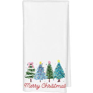 Blue and Green Christmas Tree Kitchen Dish Towels, Preppy Christmas Decor, Coquette Xmas Winter Snowflake Decorative Hand Towels for Bathroom Kitchen Decor, 16x24 Inch