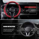 Nappa Leather Car Steering Wheel Cover for Men Women, Ultra-Thin Non-Slip Breathable Microfibre, Universal for 14.5"-15" Steering Wheel - Red