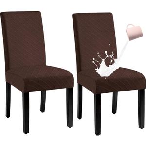 Waterproof Dining Chair Cover,Spandex Fabric Fit Stretch Chair Slipcover,Removable Washable Jacquard Parsons Chair Covers (Coffe,Set of 2)