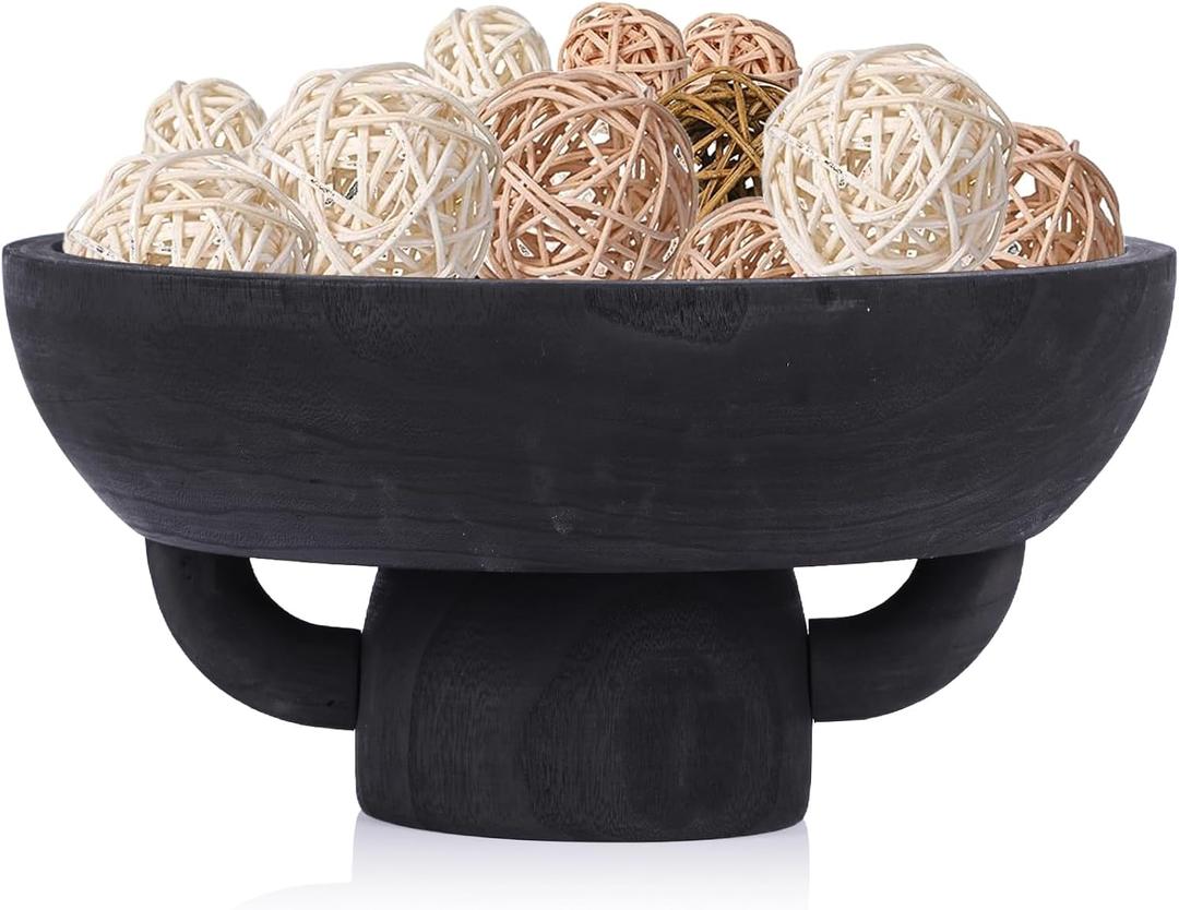 XMGZQ Black Decorative Bowl, Extra Large, Rustic Wooden Fruit Bowl for Home Decor, Kitchen Counter, Entryway & Table Centerpiece