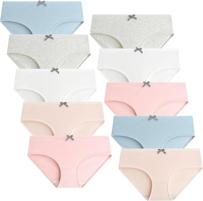 Domee Teen Girls Cotton Panties Underwear Briefs Pack of 10, Size M