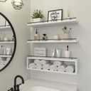 WOPITUES Floating Shelves for Wall 24 inch with Cube Shelf, Wall Shelves with Metal Rail for Bathroom Decor, Bathroom Organizers and Storage, Over Toilet Shelves, Toilet Paper-White, 23.6 inch