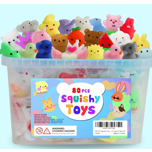 80Pcs Party Favors for Kids 48, Kawaii Squishies Mochi Squishy Toy Bulk Fidget Sensory Toys Birthday Gifts for Boys Girls, Easter Basket Stuffers Egg Fillers Treasure Box Classroom Prizes Goodie Bag